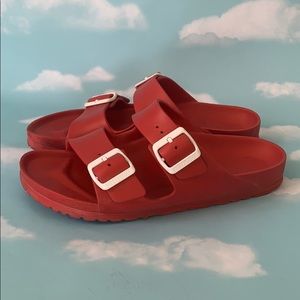red rubber Birkenstock’s size 40